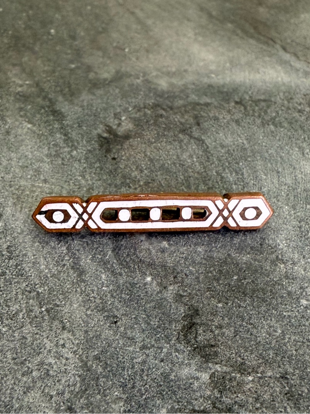 Vintage Antique White Enamel Inlay Bronze Brooch Pin